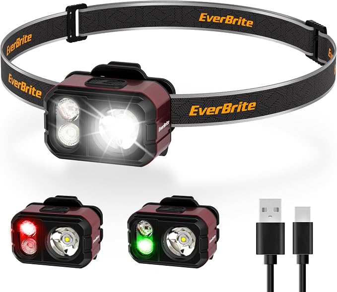 EverBrite 400LM Rechargeable Headlamp, 1.59 oz Lightweight & Comfortable Head by EverBrite