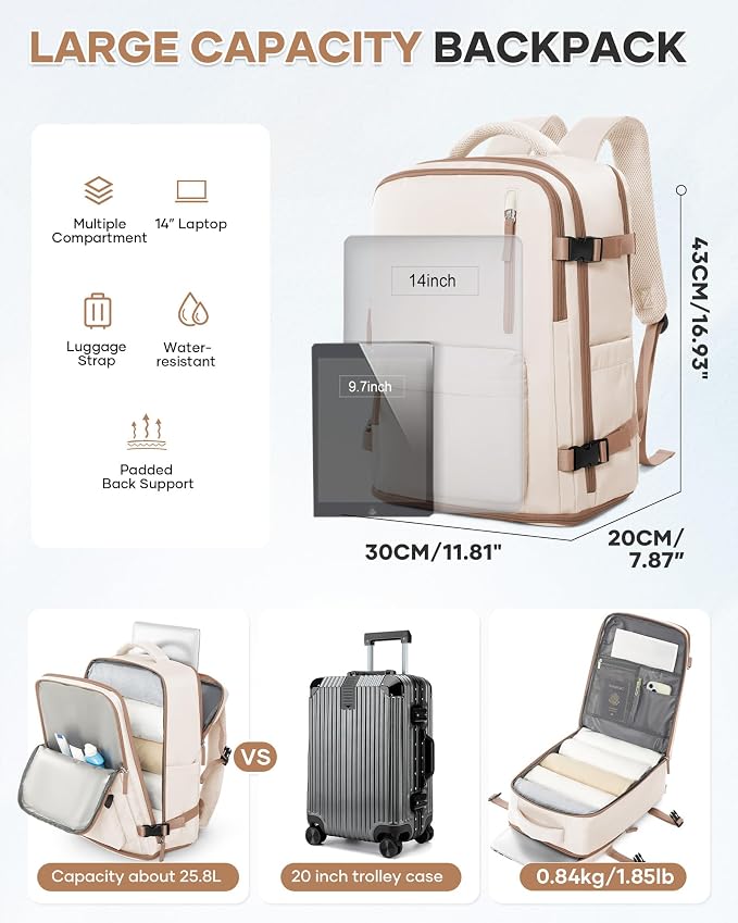 WONHOX Large Travel Backpack Carry on Flight Approved Laptop Work Business - Image 4