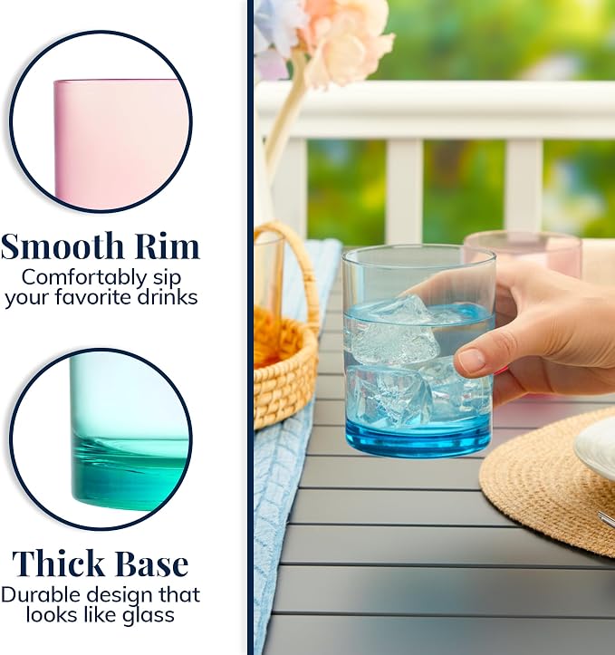 US Acrylic Classic Plastic Reusable Drinking Glasses 12oz Rocks Cups Assorted - Image 4