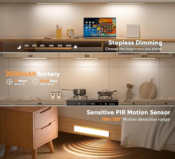 13inch Under Cabinet Lighting, 3 Color Temperatures Motion Sensor Light Indoor - Image 2