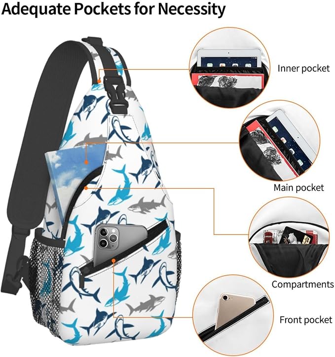 Shark Print Crossbody Sling Bags - Image 3