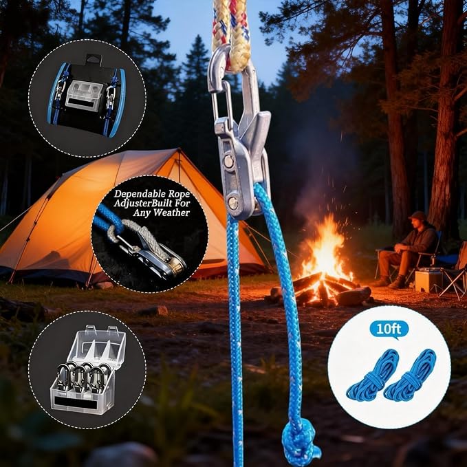 6-Pack Rope Tensioner Paracord Adjusters, Rope Tightening Tool, Knot-Free - Image 3