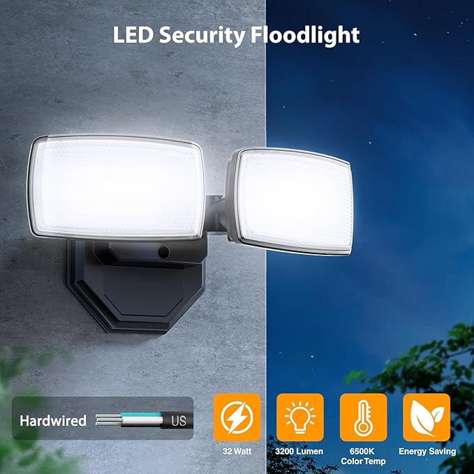 Onforu 3200LM Flood Lights Outdoor, 32W 6500K LED Security Light Switch - Image 3