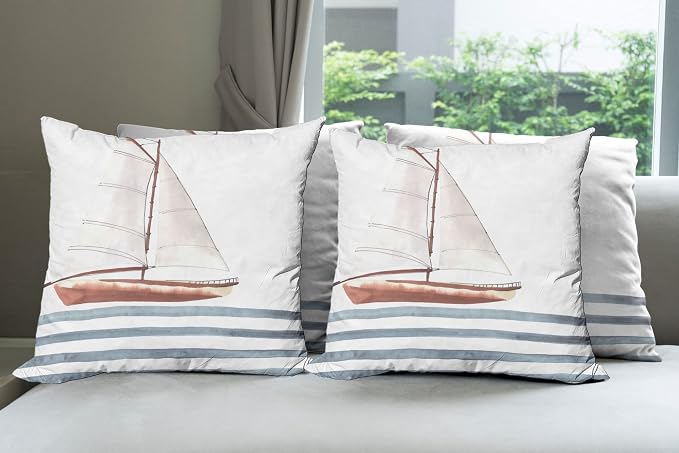 Ambesonne Nautical Throw Pillow Cushion Case Pack of 4, Let Your Dreams Sail by Ambesonne