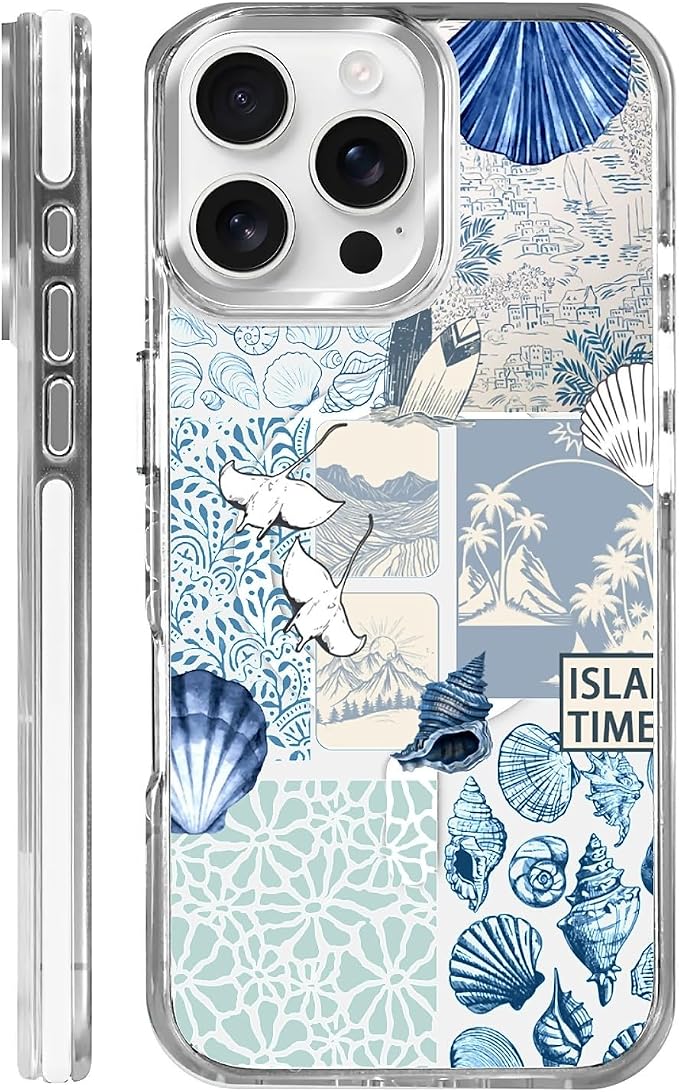 Case for iPhone 16 Pro, Sea Life Ocean Waves Seashell Collage Phone Case by Toulas