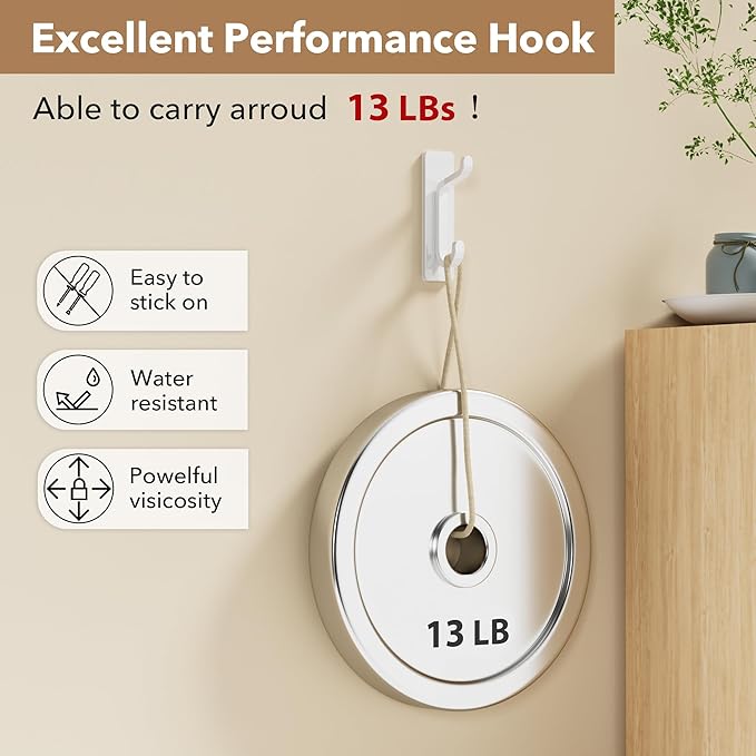 pickpiff Wall Hooks for Coat and Towel: 13LB Strong Adhesive Door Hanger Stick - Image 2