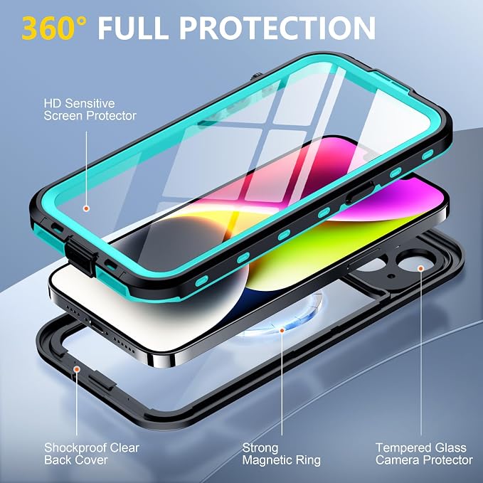 Red2Fire for iPhone 14 Case Waterproof, Phone Case 6.1" Blue/Clear - Image 5