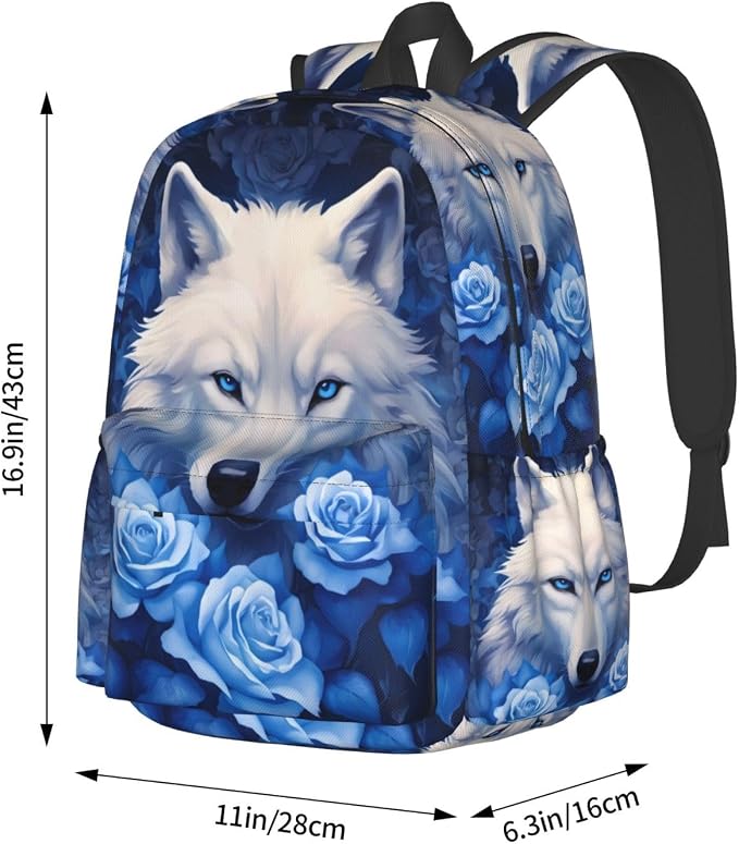 cfpolar 17 Inch Backpack Blue Rose Wolf Laptop Bag Shoulder Bag School Bookbag - Image 4