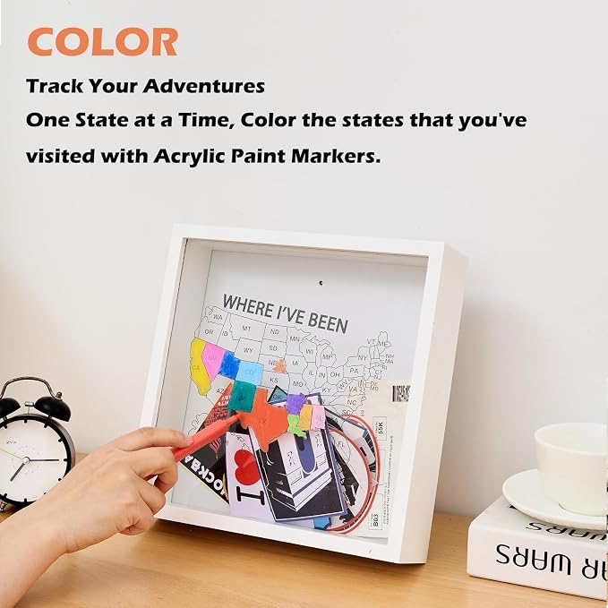 Where I've Been US Map Wooden Shadow Box Frame Wall Decoration, Travel - Image 4