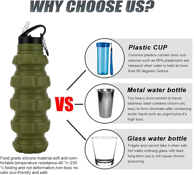 Collapsible Travel Water Bottle 19.6 oz, Reuseable Silicone Foldable Water - Image 5