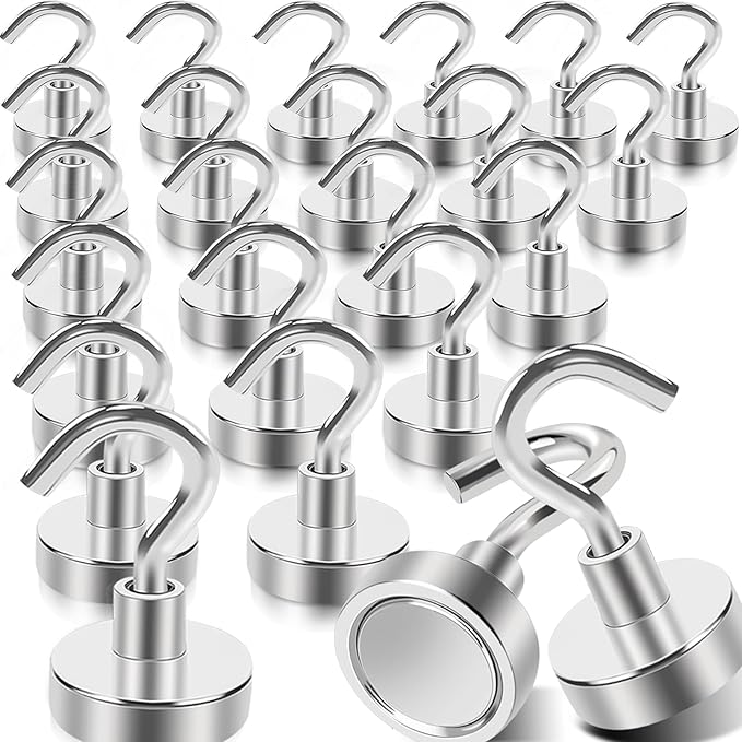 20Pack Magnetic Hooks, 35lb+ Strong Magnetic Hooks Heavy Duty Rare Earth by MINCIMagnetsManufacturer
