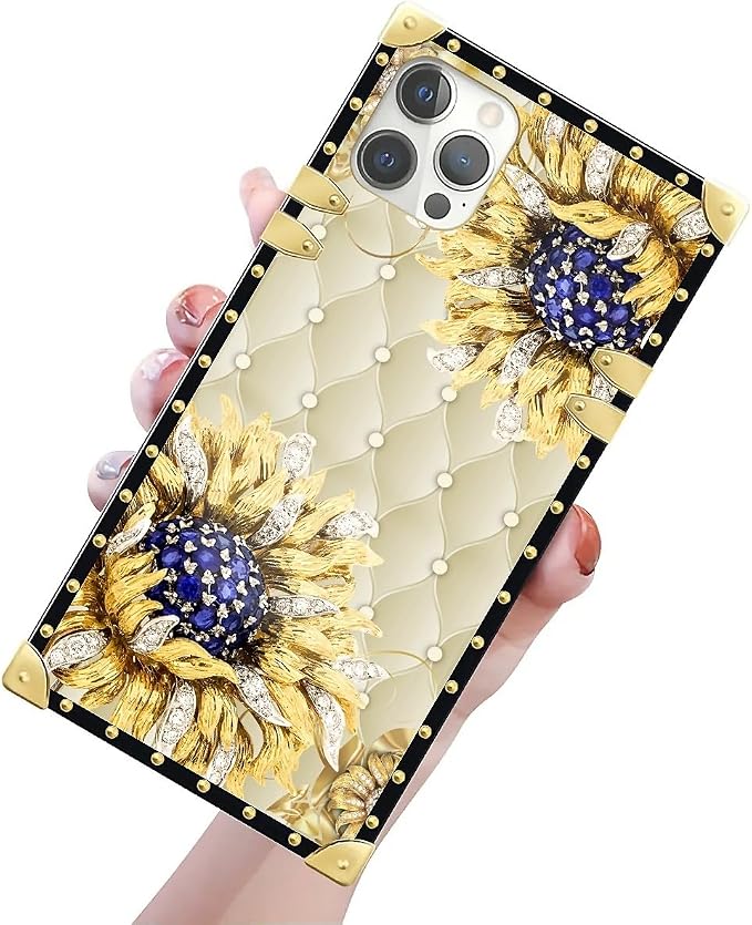 Compatible with iPhone 12 Pro Max Case, Sunflower Diamonds Leather Luxury - Image 3
