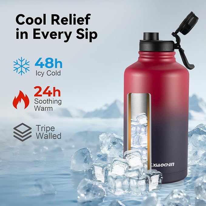 KXIAOCHEN Insulated Water Bottle, Stainless Steel Water Bottle, 2 Lids - Image 2