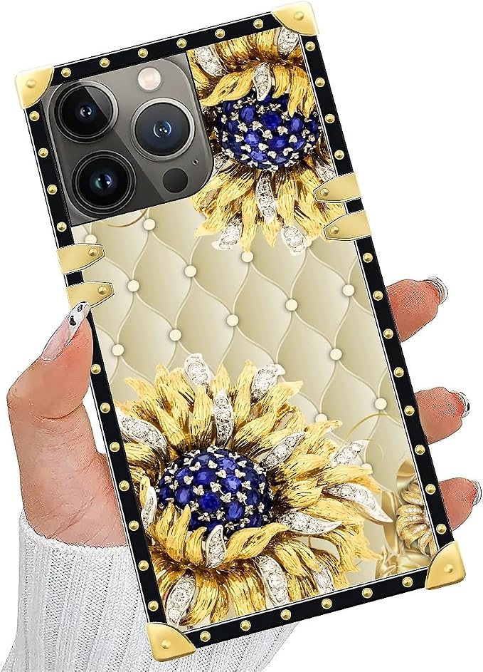 Compatible with iPhone 13 Pro Case, Sunflower Diamonds Leather Luxury Golden - Image 5