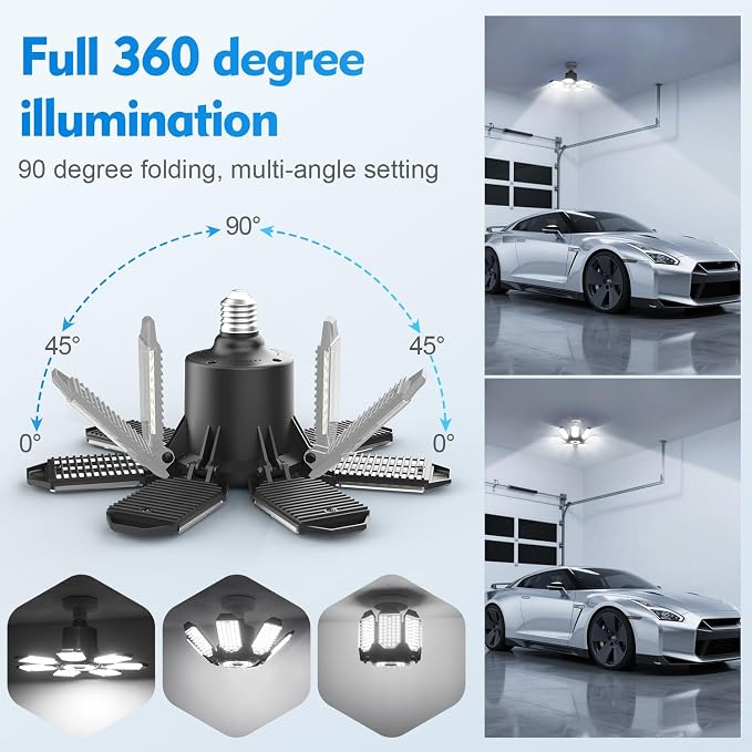 TANBABY 2 Pack LED Garage Lights, 250W Deformable Garage Light Bulb, Total - Image 3