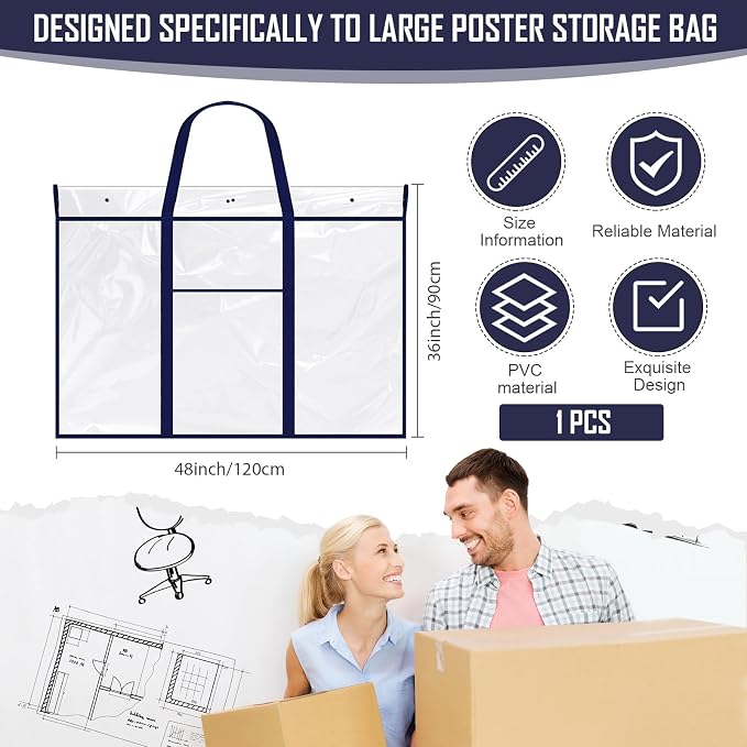 Windyun 1 Pack Large Poster Storage Bag 48" x 36" Bulletin Board Holder Art - Image 2