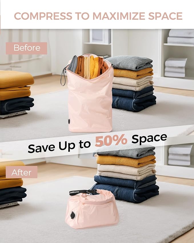 Travel Laundry Bag, Pump Free Vacuum Storage Bag Reusable Compression Dirty - Image 3