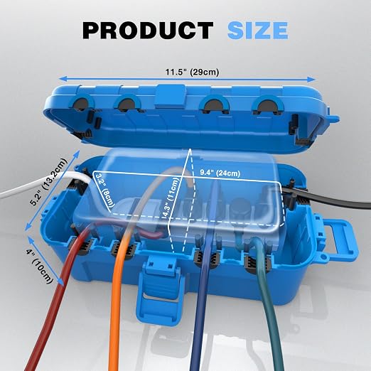 Flemoon Medium Outdoor Electrical Box, IP54 Waterproof Extension Cord Cover w/6 - Image 3