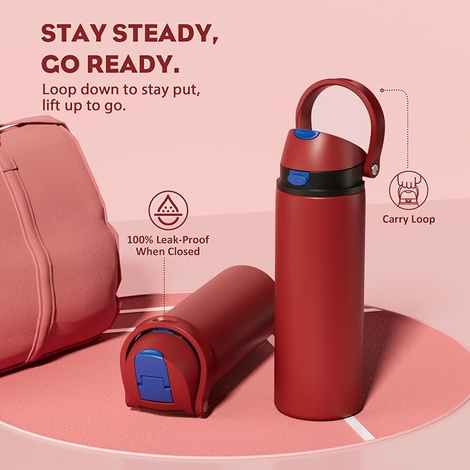POWCAN 24 oz Steel Water Bottle: 2-in-1 Push-Button Spout & Flip Straw - Image 4
