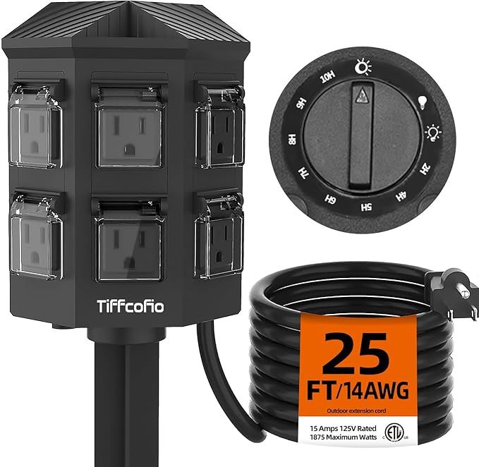 TiFFCOFiO Outdoor Power Strip Timer, Dusk to Dawn Light Sensor Countdown by TiFFCOFiO