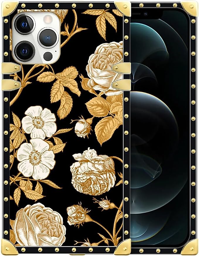 Compatible with iPhone 12 12 Pro Case, Blooming Rose Golden Flower Luxury by Unknown