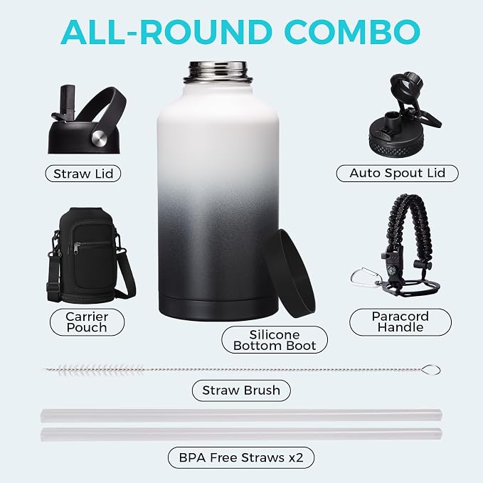 Half Gallon Water-Bottle with straw - 64oz Vacuum Insulated Water Bottles with - Image 2