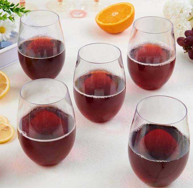 FOCUSLINE 20 Pack 16 Oz Plastic Wine Glasses, Stemless Plastic Wine Cups Heavy - Image 7