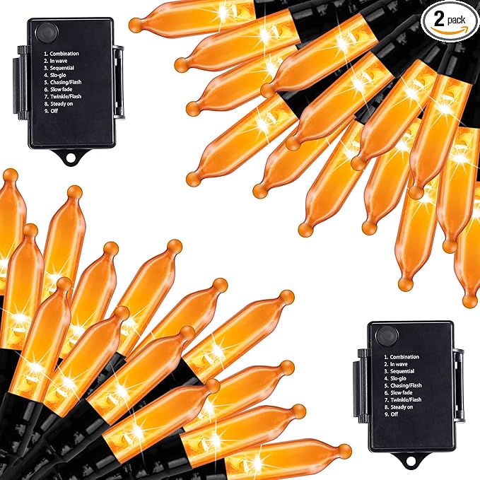 Halloween Orange String Lights Decorations，2 Pack 17.8 Feet 50 LED Battery by Brightown