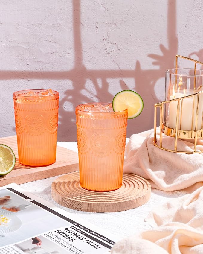 Ciaell 12 Pack Romantic Plastic Water Glasses - 14 Oz Amber Vintage Drinking - Image 9