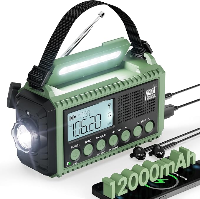 Emergency Weather Radio, Hand Crank 12000mAh Battery Powered Auto Alert NOAA by Roxicosly