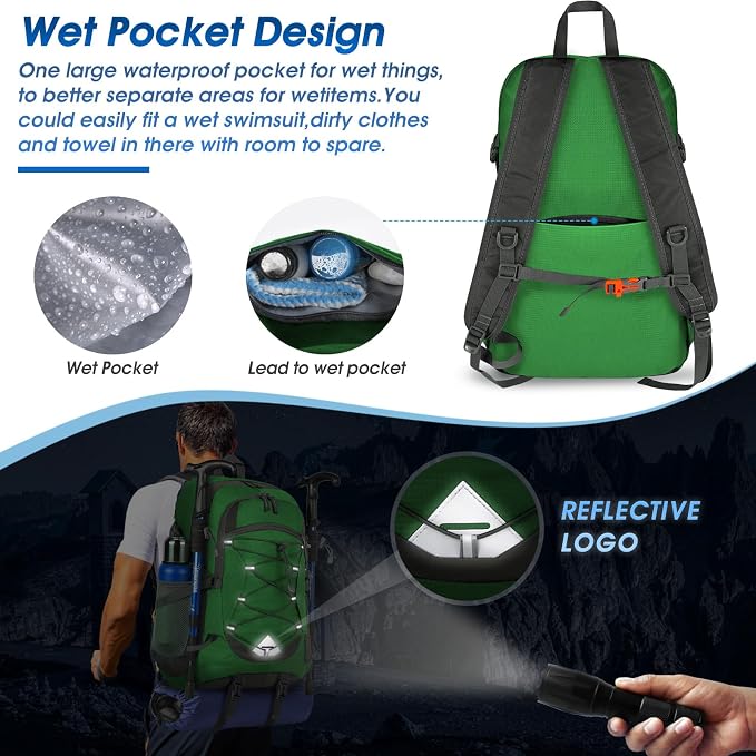 IGOLUMON Hiking Backpack 40L Packable Lightweight Camping Backpack Men Women - Image 3