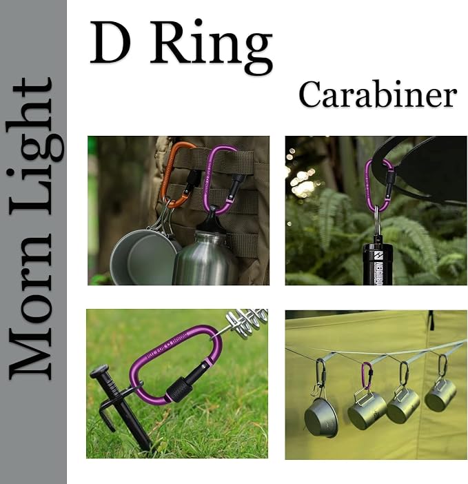 6 Pack Small Locking Carabiner, 3 Inch Aluminum D-Shape Snap Hook - Image 5