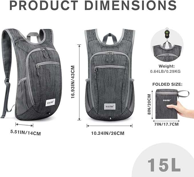 G4Free 10L/15L Hiking Backpack Lightweight Packable Hiking Daypack Small Travel - Image 3