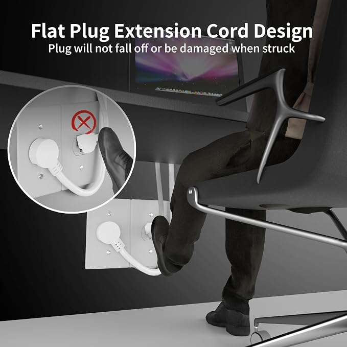 HUANCHAIN 14 Gauge 1 Feet Flat Plug Extension Cord White Indoor Outdoor - Image 5