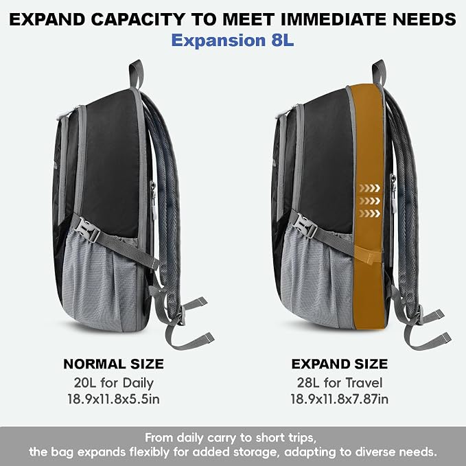 Seektop Lightweight Packable Hiking Backpack Waterproof Expandable 20L-28L - Image 2