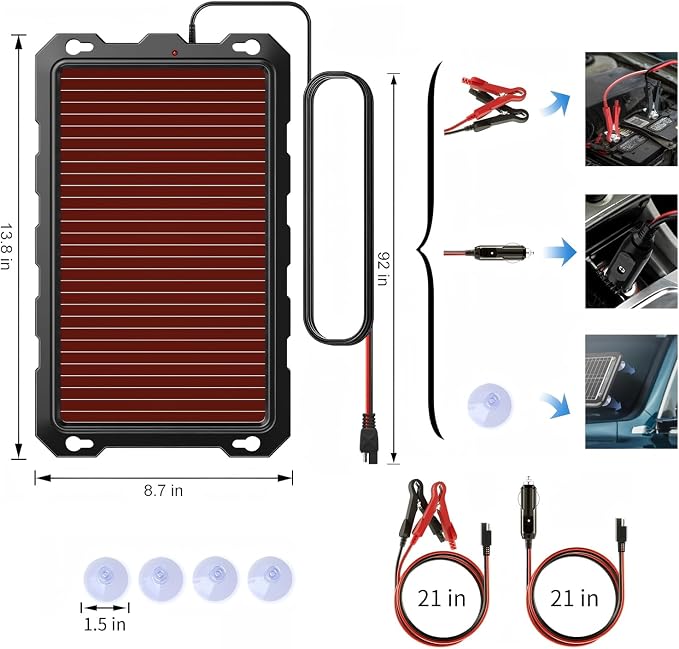 POWOXI 3.3W-Solar-Battery-Trickle-Charger-Maintainer -12V Portable Waterproof - Image 6