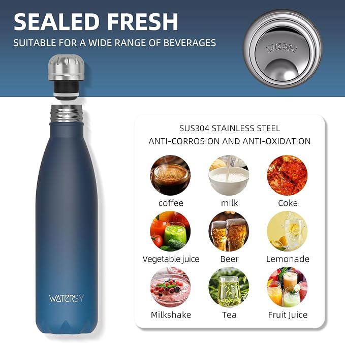 WATERSY Stainless Steel water bottles, 17oz/500ml Insulated Water Bottles - Image 8