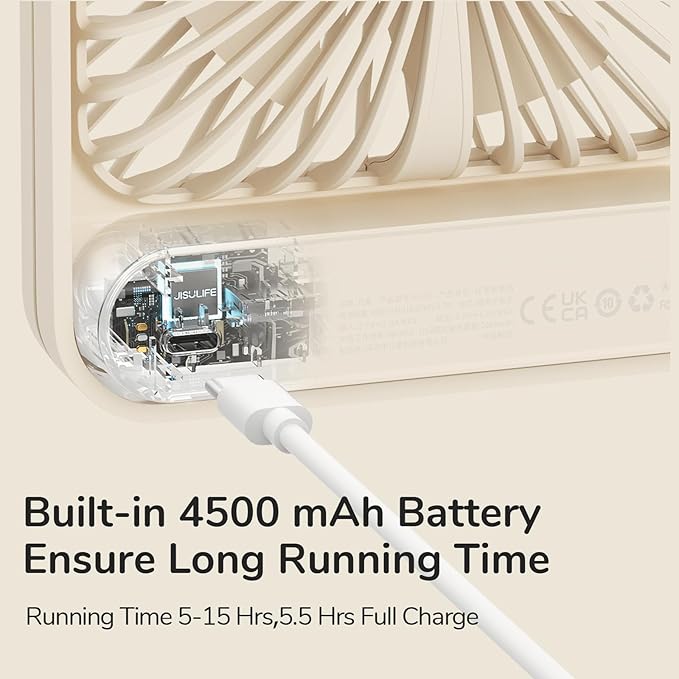 JISULIFE Desk Fan Battery Rechargeable, 4500mAh 180°Foldable Portable Personal - Image 6
