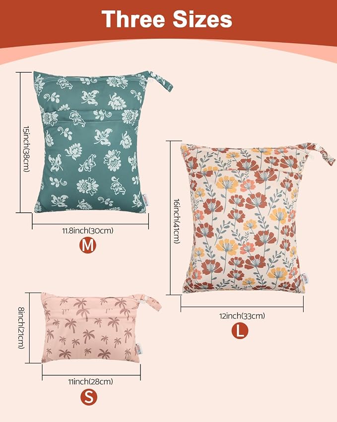 ALVABABY 3 pcs Cloth Diaper Wet Dry Bags Waterproof Reusable - Image 3