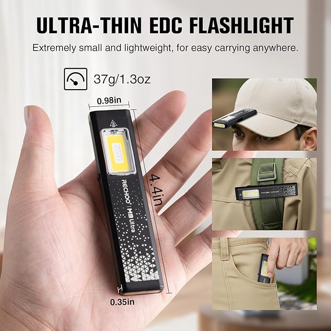 RECHOO Flat EDC Flashlight Rechargeable, 8-Mode Slim Pocket Flashlight - Image 2