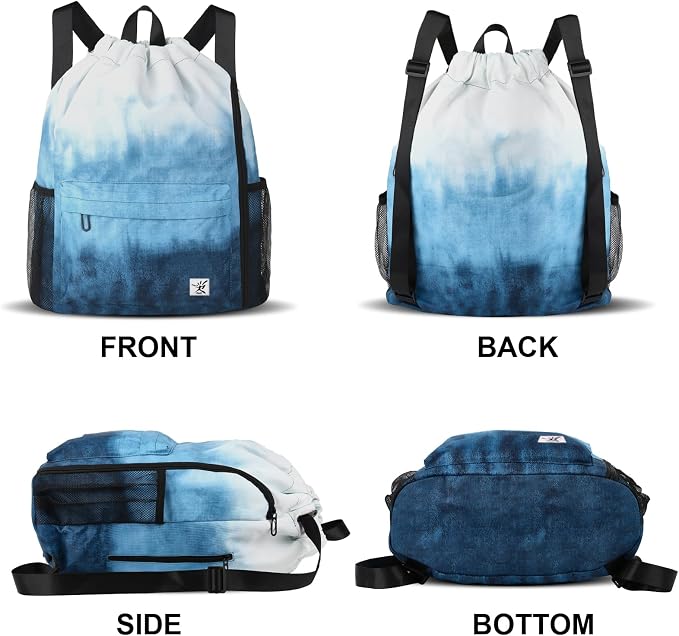 Drawstring Backpack with Mesh Pockets String Gym Bag Sackpack Sandproof Water - Image 6