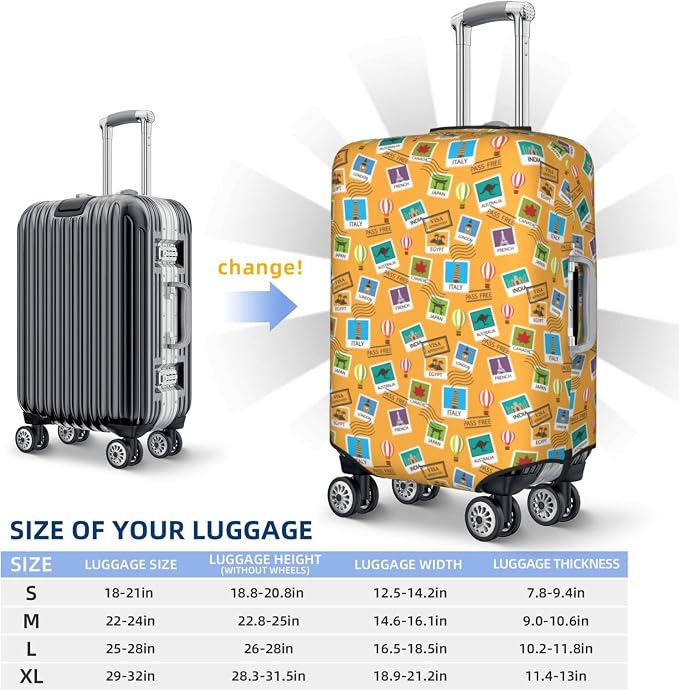 World Map & Stamps Print Elastic Luggage Cover, Suitcase Protector - Image 6