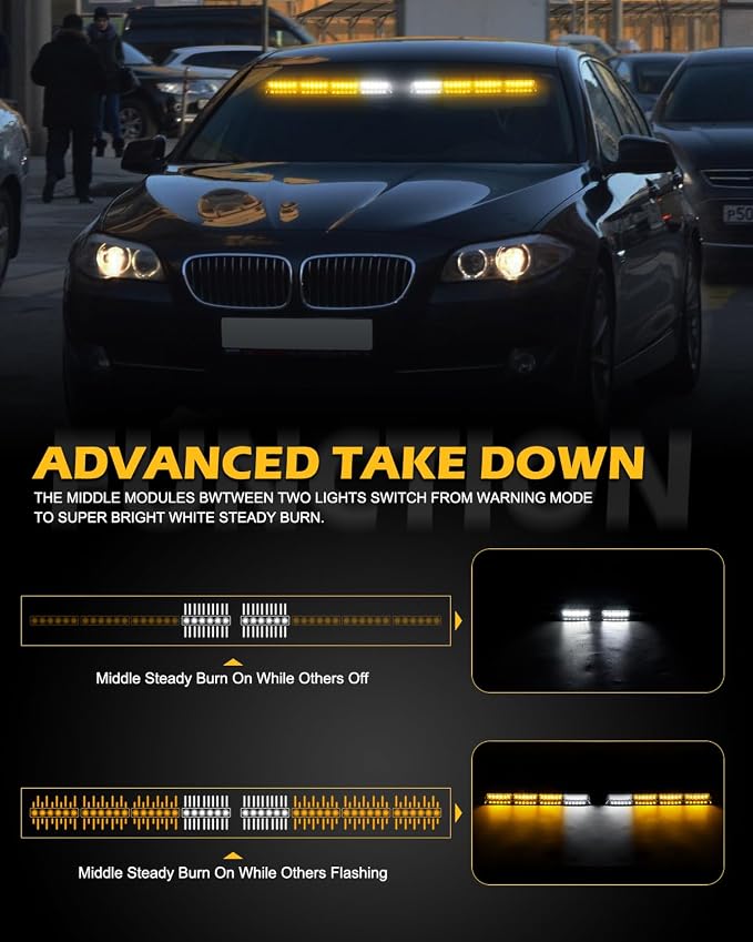 HLauto 604N Emergency Dash Strobe Lights: 2x16.8 inch Amber Security Light - Image 3