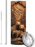Firmiso 20 oz Tumbler｜Skinny Insulated Travel Mug｜Bear Family Mountain Forest by Firmiso