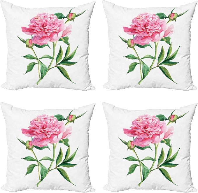 Ambesonne Watercolor Flower Throw Pillow Cushion Case Pack of 4, Vintage Peony by Ambesonne