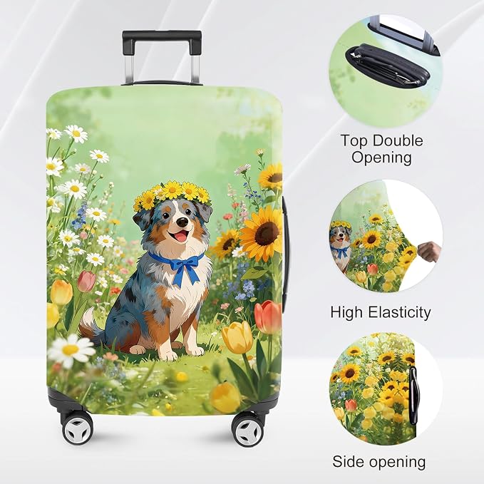 ANNA QUEEN Spring Cute Dog Travel Luggage Cover-Flower Stretchable Airplane - Image 2