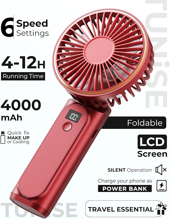 Portable Handheld Fan, 180 Adjustable, 6 Speed Wind, Display Electricity in - Image 2