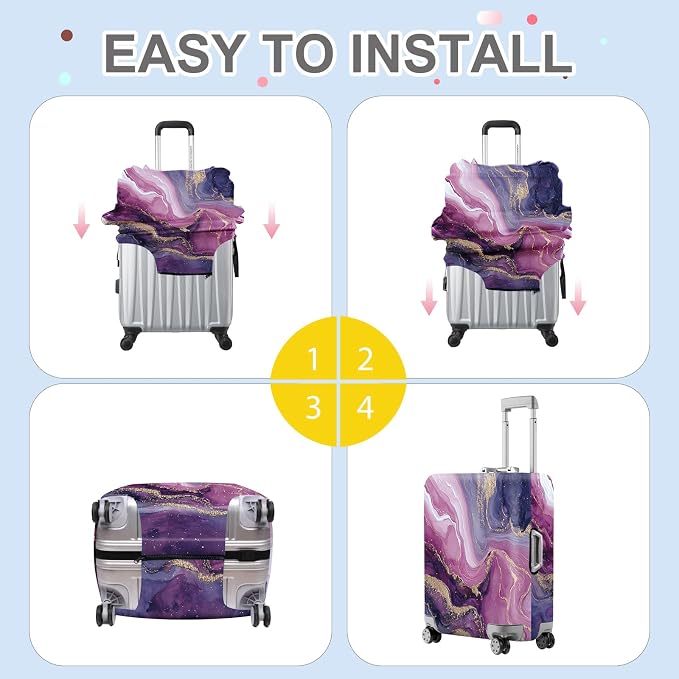 ANNA QUEEN Purple Marble Luggage Cover, Elegant Abstract Art Suitcase Protector - Image 6