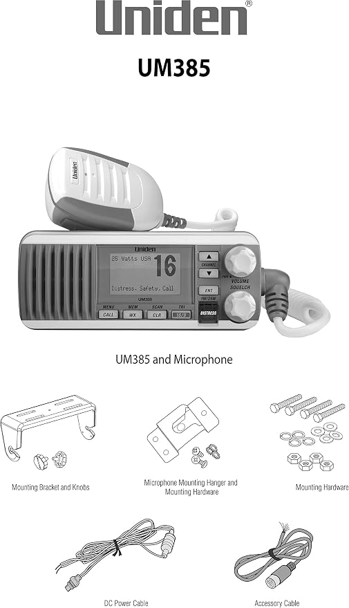 Uniden UM385 25 Watt Fixed Mount Marine Vhf Radio, Waterproof IPX4 - Image 8