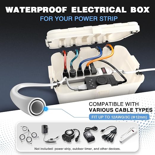 Flemoon Large Outdoor Electrical Box, IP54 Waterproof Outdoor Extension Cord - Image 2